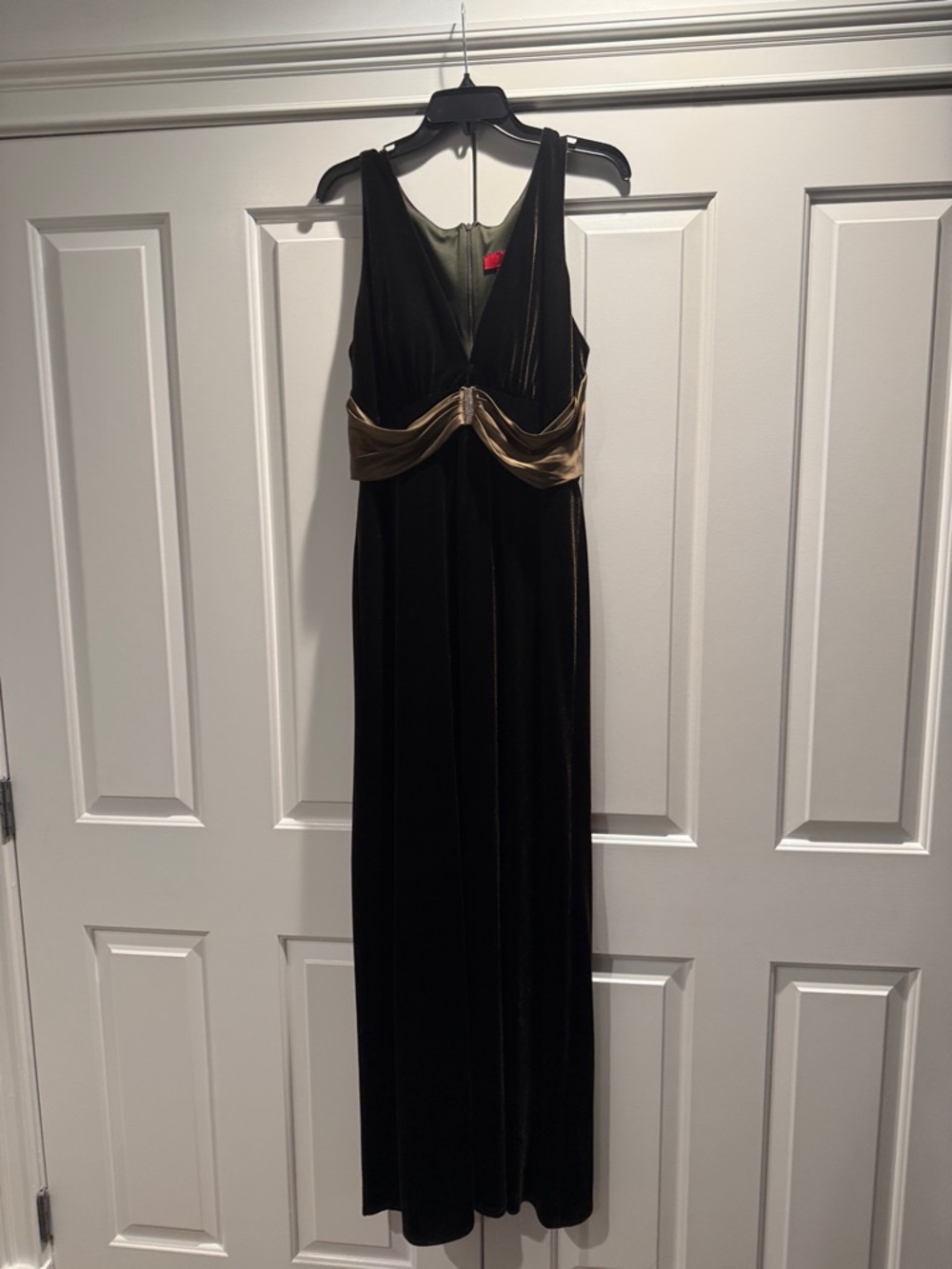 JS Collections Black Velvet Maxi Dress with Gold Waistband